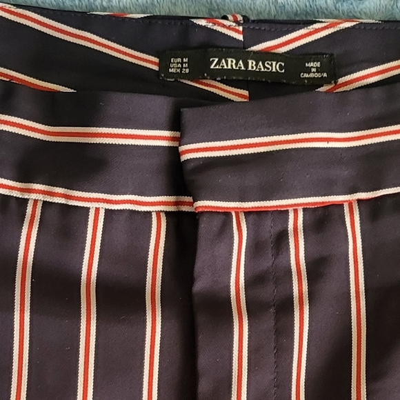 Zara Basic-Navy Blue, Red & White Striped Thin Polyester Dress Pants- Size M/28 - Picture 7 of 7